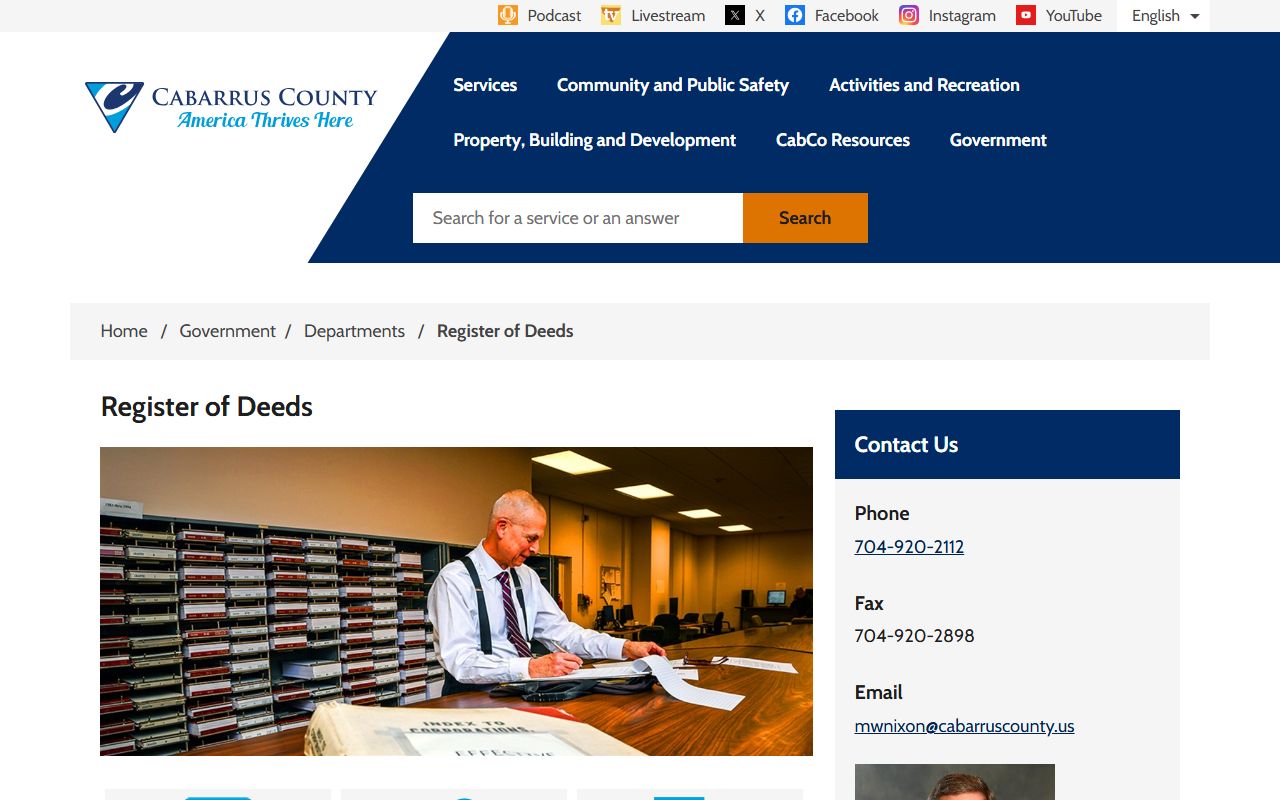 Cabarrus County phone directory Register of Deeds office