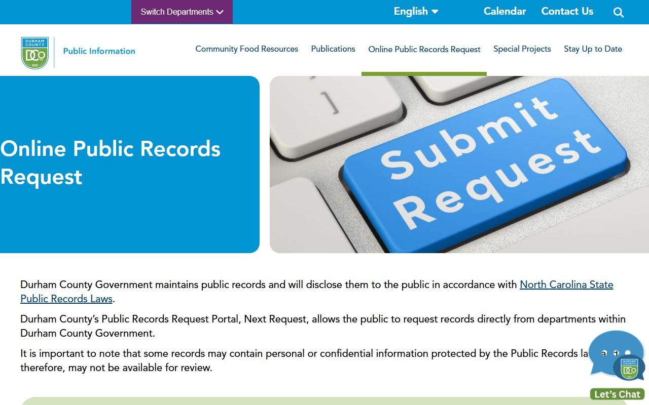Durham County phone directory public records request page