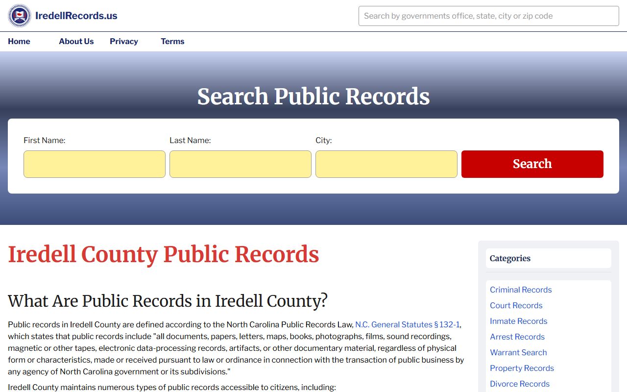 Iredell County phone directory public records page