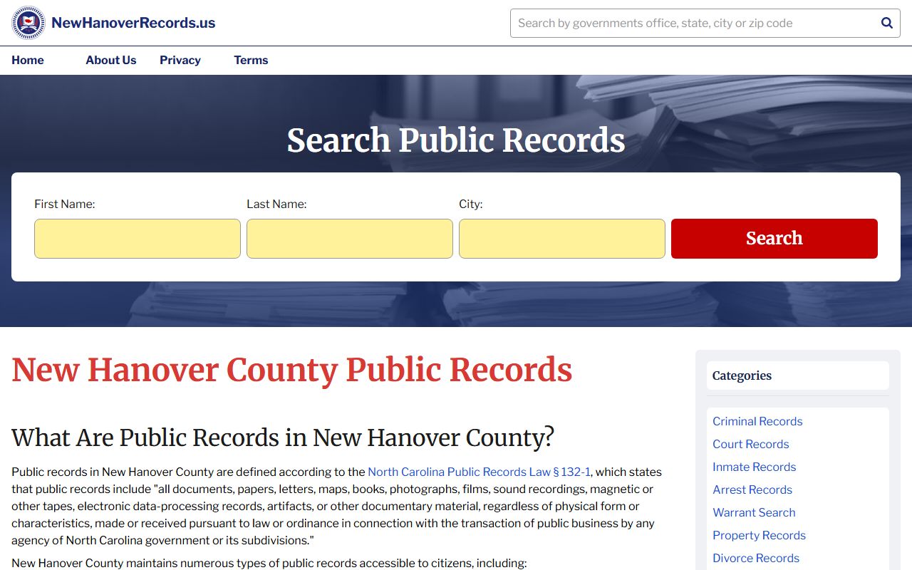 New Hanover County phone directory public records portal