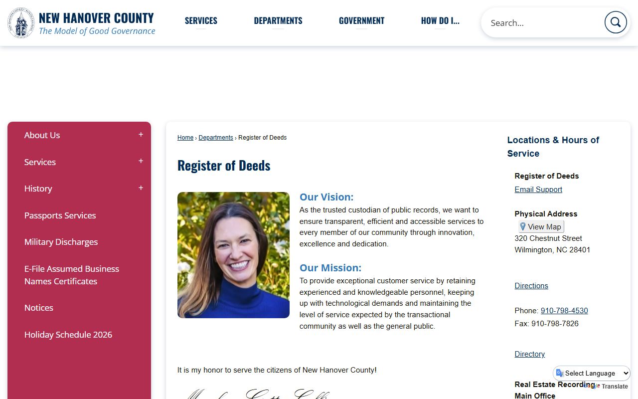 New Hanover County phone directory Register of Deeds