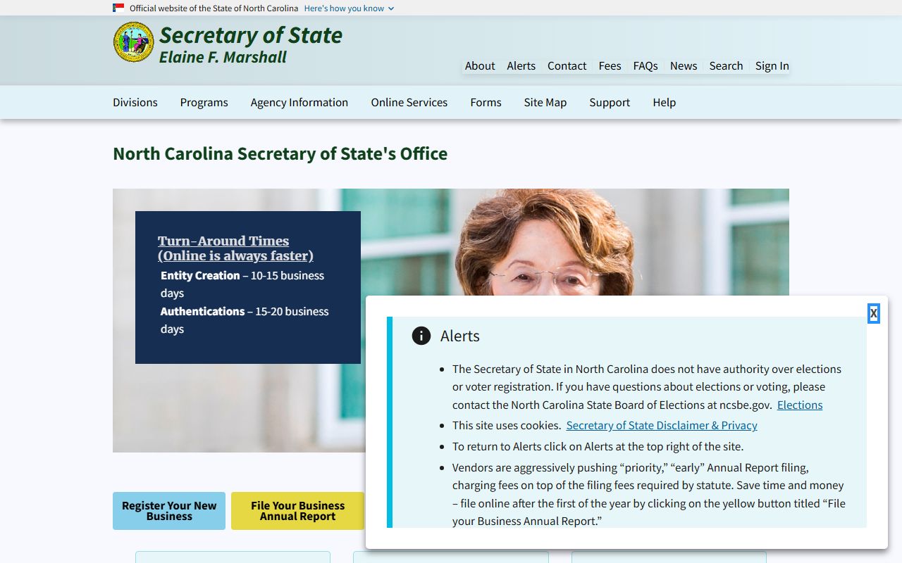 North Carolina Secretary of State phone directory page