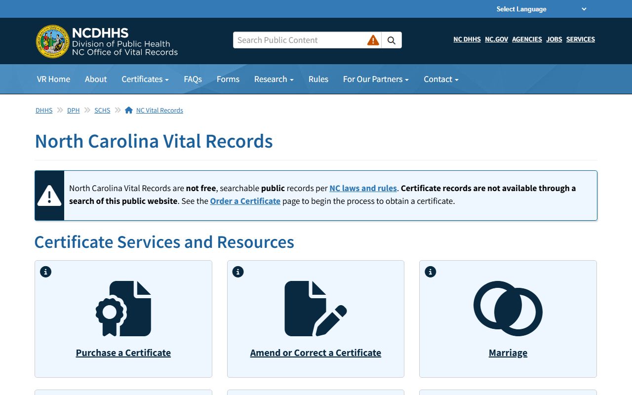 North Carolina Vital Records phone directory
